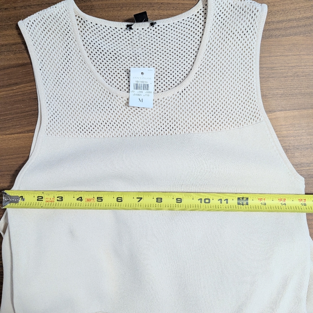 Ann Taylor NWT Mesh Neckline Skater Dress Sleeveless Stretch Beige Medium M - Picture 11 of 12